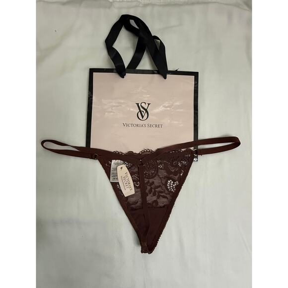 NWT Victoria’s Secret Vintage V-String Thong Dark Brown with Gold Shimmer O/S - Picture 2 of 3